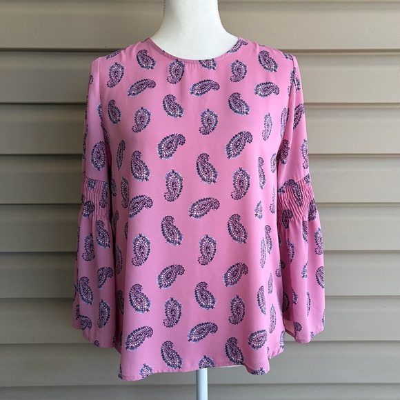 New York & Company Tops - •New York & Company• Pink Paisley Long Sleeve Blouse - Size Small
